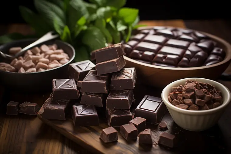 Chocolatier dans un atelier suisse du XIXe siècle devant une machine en cuivre