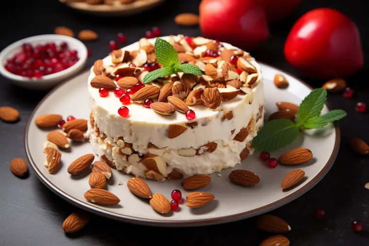 Part de gâteau végétalien moelleux aux agrumes sur une assiette en céramique