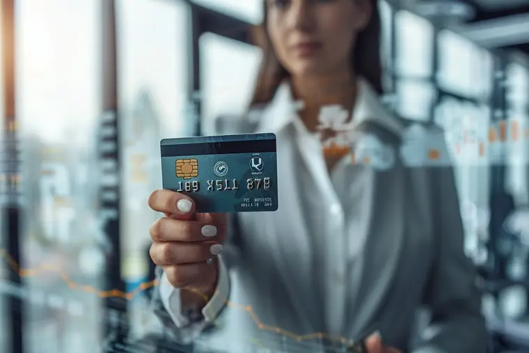 Voyageur professionnel vérifiant les garanties de sa carte bancaire avant un déplacement