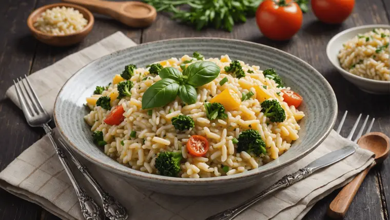 Risotto crémeux aux champignons remué dans une sauteuse avec du bouillon chaud