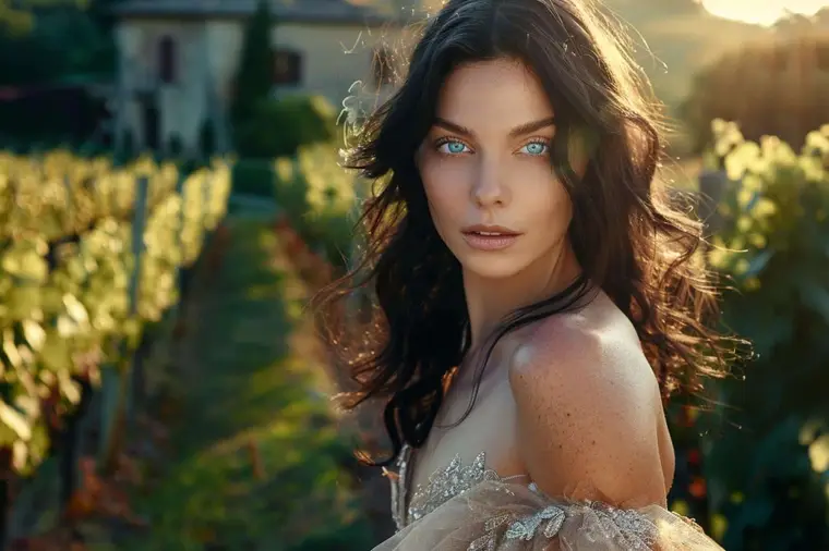 Actrice italienne fictive sur un plateau de cinéma romain des années 1970