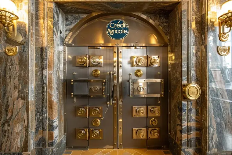 Façade néoclassique d’une institution financière parisienne au petit matin