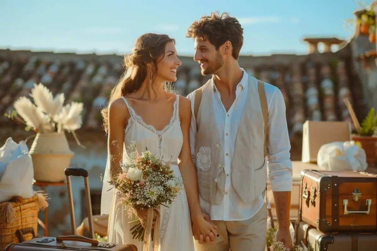 Salariée préparant sa tenue et son bagage avant un mariage