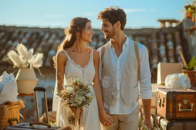 Salariée préparant sa tenue et son bagage avant un mariage