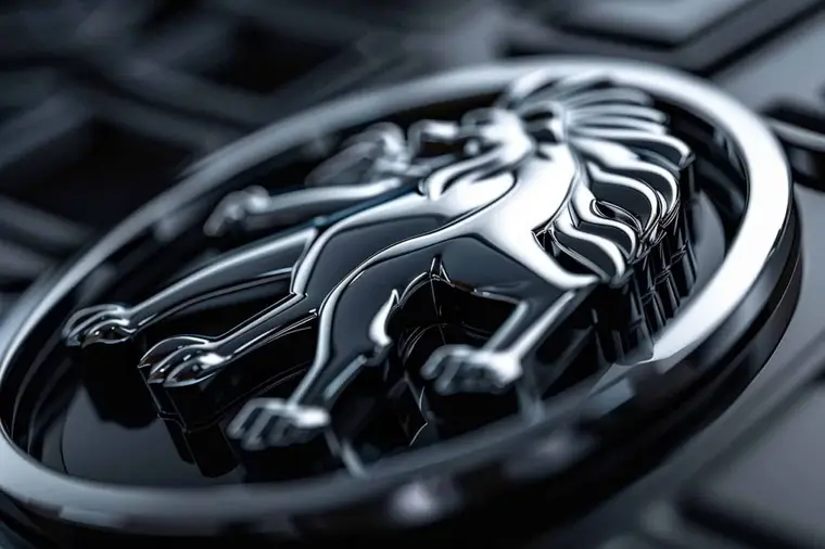 Blason à tête de lion au centre de la calandre d’une Peugeot 308