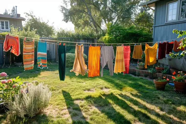 Linge espacé sur un étendoir près d’une fenêtre ouverte