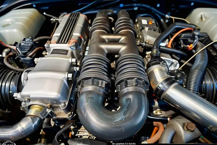 Mécanicien contrôlant le turbocompresseur et les durites d’un moteur diesel