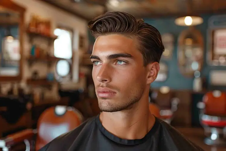 Coiffeur réalisant un taper bas sur cheveux ondulés masculins