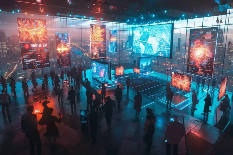 Entrepreneurs et investisseurs échangent dans un hall lors d’un événement tech parisien