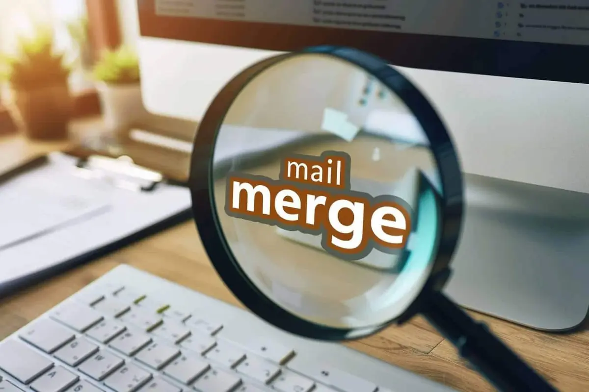 Personne préparant des courriers personnalisés et des enveloppes sur un bureau