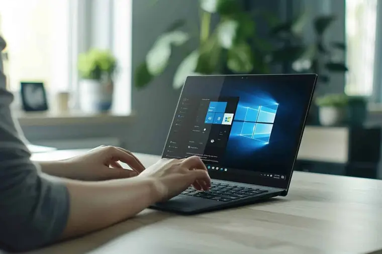 Utilisateur configurant une nouvelle session sur un ordinateur portable Windows à domicile