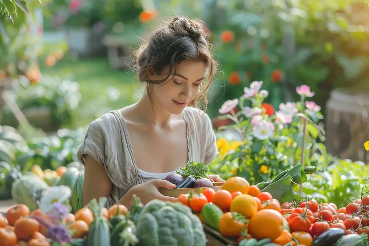Repas équilibré avec lentilles, légumes, pain complet et verre d’eau