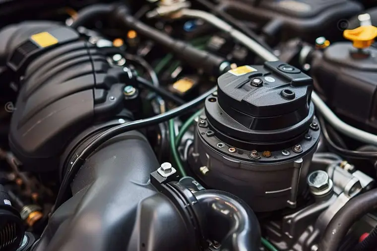 Débitmètre d’air inspecté dans le compartiment moteur d’un monospace diesel