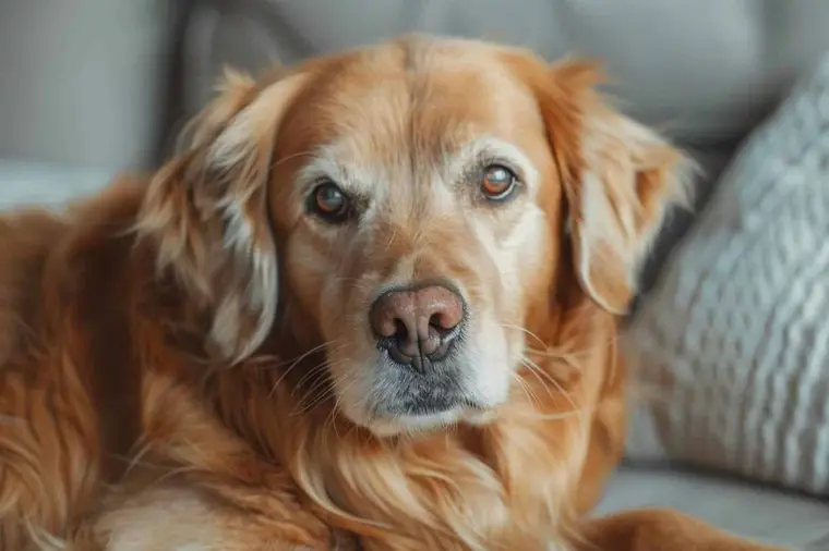 Propriétaire prenant délicatement la température rectale d’un chien calme à domicile