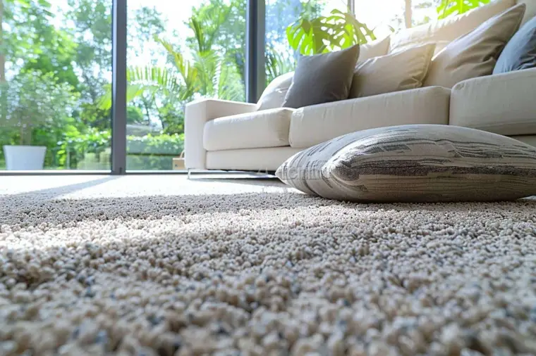 Tapis chiné à poils courts aspiré dans un salon lumineux