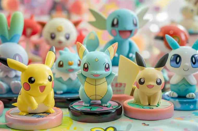 Collection de cartes, peluches et figurines Pokémon aux couleurs pastel