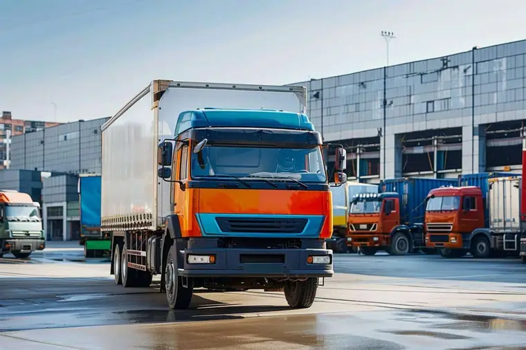 Conducteur inspectant un camion de livraison dans un dépôt logistique sécurisé