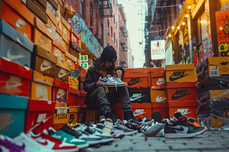 Revendeur contrôlant les coutures d’une paire de sneakers avant son expédition