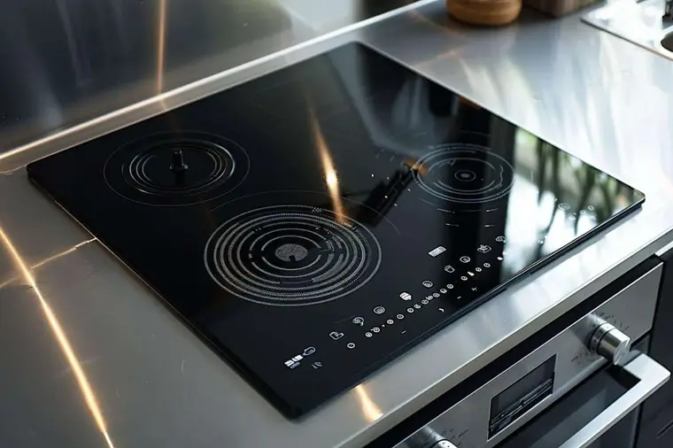 Casserole en inox chauffant sur une plaque à induction noire