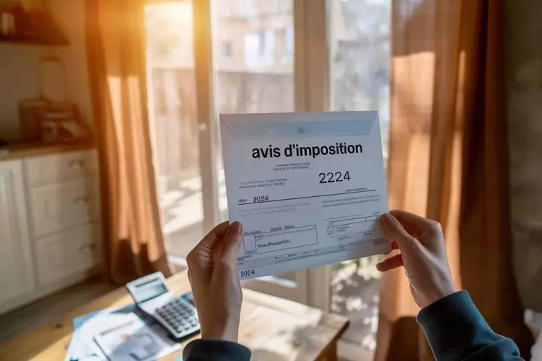Contribuable consultant un document fiscal à son bureau à domicile