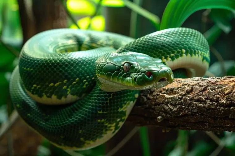 Grand anaconda vert partiellement immergé dans une zone humide amazonienne