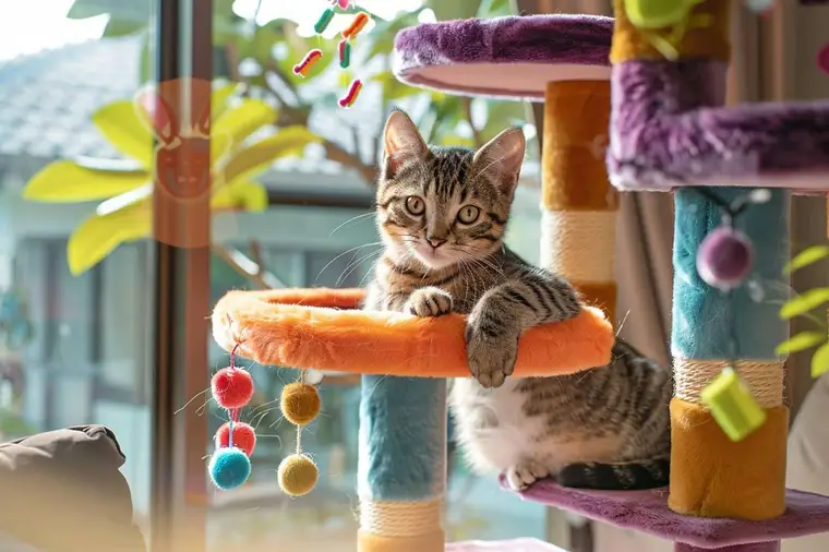 Chat adulte sur un arbre stable près d’une fenêtre sécurisée