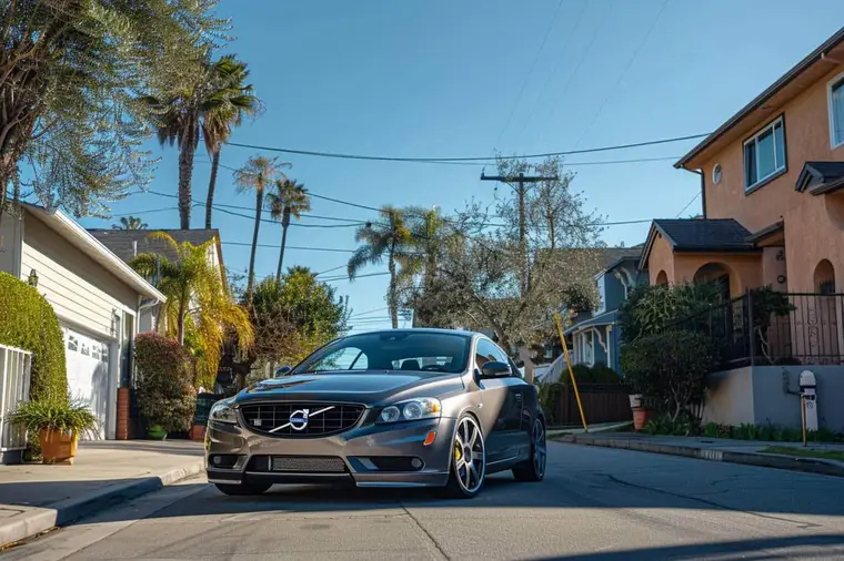 Volvo C30 grise stationnée devant un garage français avec documents d’assurance