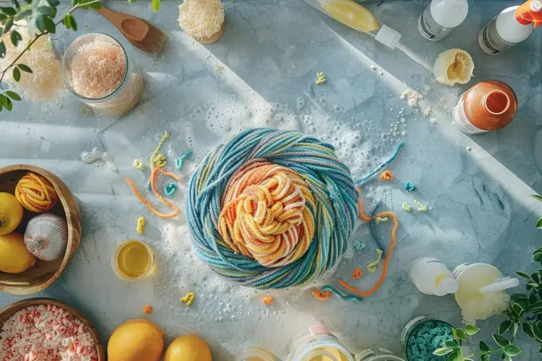Mains lavant un bol avec une tawashi tissée en coton