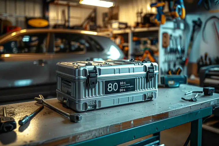 Technicien mesurant le logement de batterie dans le compartiment moteur d’une voiture