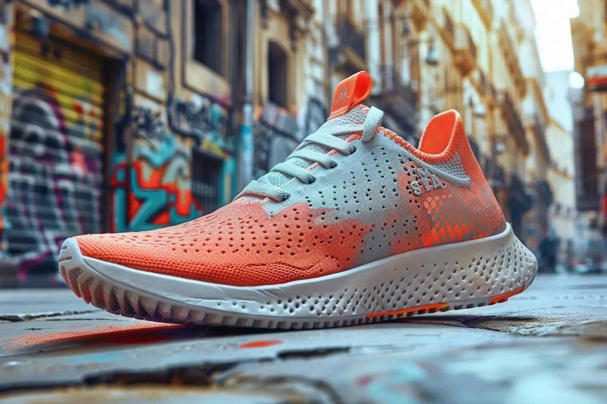 Personne vérifiant la semelle d’une sneaker blanche d’occasion en boutique