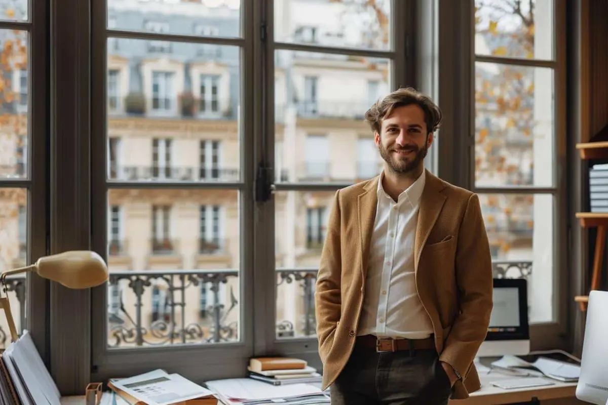Résidente comparant des documents d’assurance dans un appartement parisien lumineux