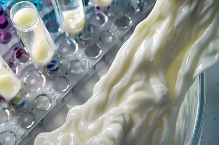Des mains manipulent de l’oobleck blanc dans un saladier.