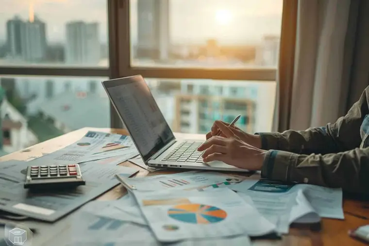 Personne comparant des documents de crédit et un budget sur une table