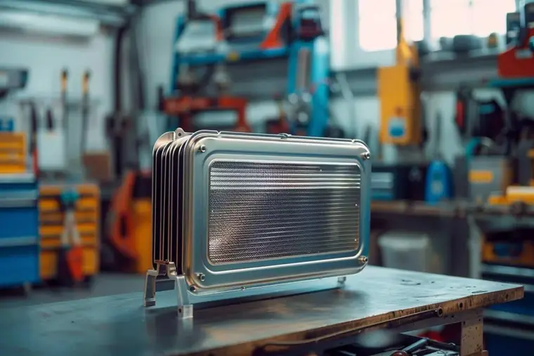 Mécanicien inspectant le radiateur moteur d’une citadine dans un atelier