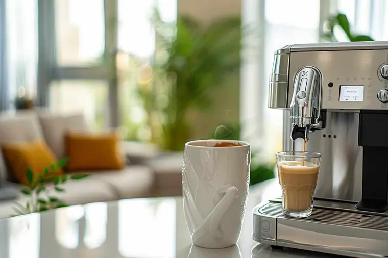 Machine à café professionnelle dans un espace pause d’entreprise lumineux