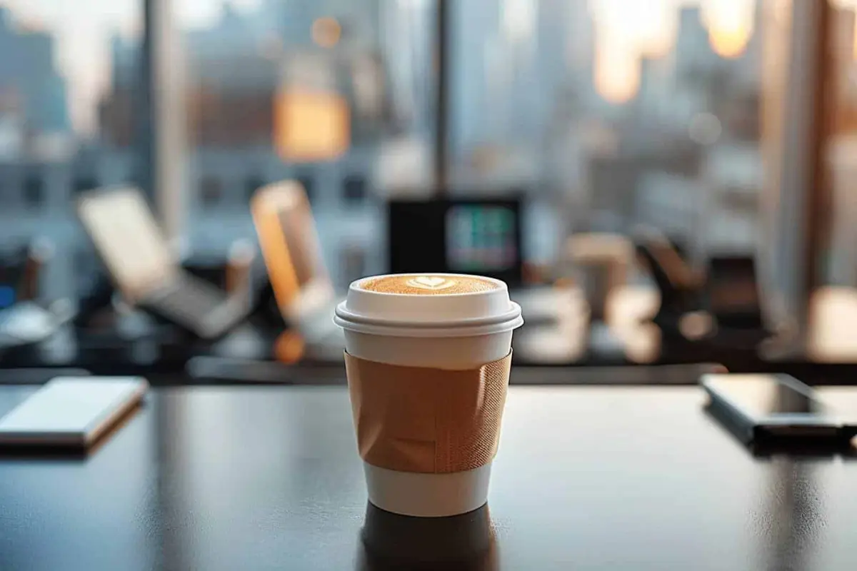 Collègues prenant une courte pause autour d’un espace café de bureau