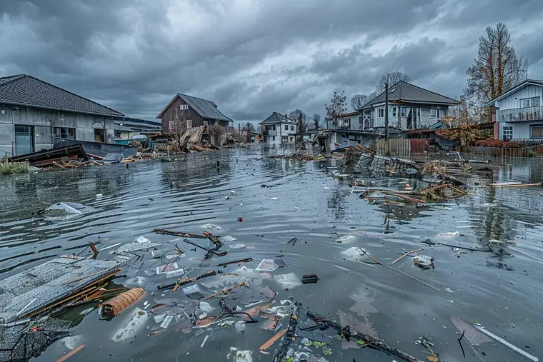 Habitant photographiant les dégâts d’inondation dans un salon après le retrait des eaux