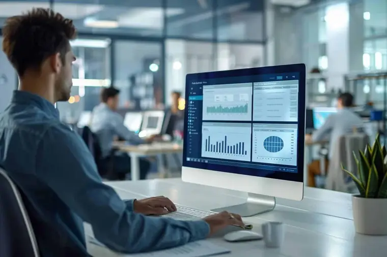 Deux collaborateurs consultent un dossier client dans un bureau de PME
