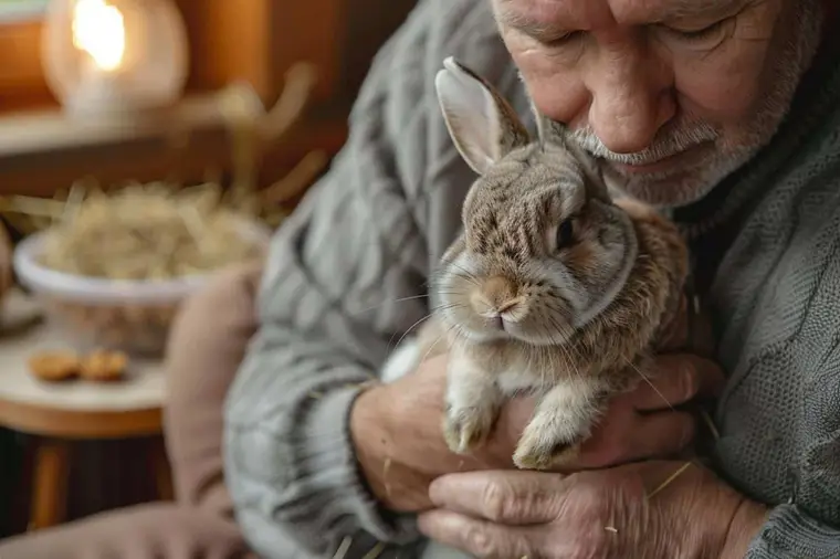 Vétérinaire examinant un lapin qui refuse de manger sur une table