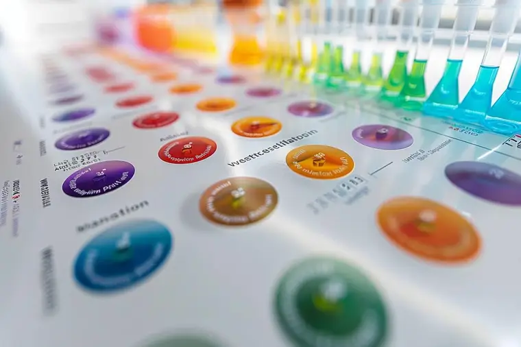 Technicienne sélectionnant des micropipettes colorées sur une paillasse de laboratoire