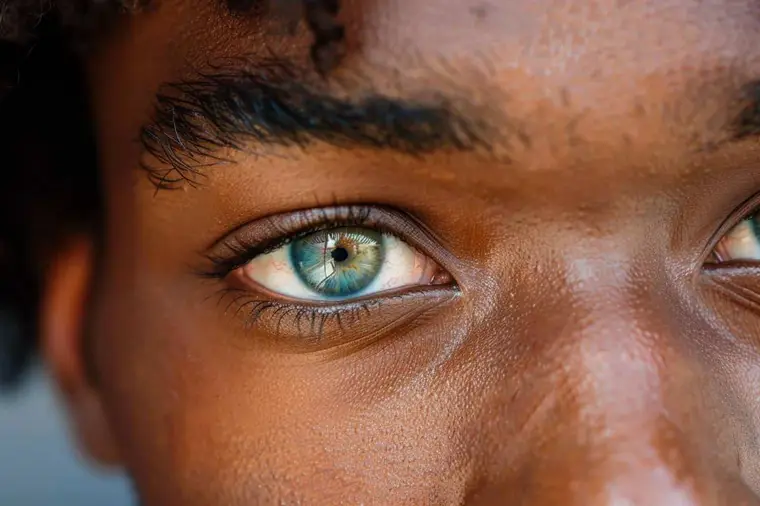 Portrait rapproché montrant un regard naturel et une paupière légèrement recouvrante