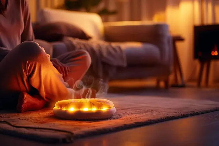Main réglant un thermostat près d’un radiateur dans un salon