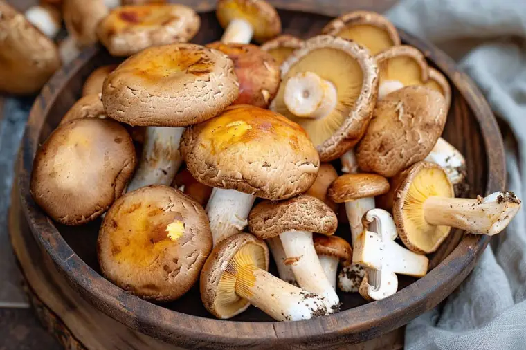 Champignons émincés dorant dans une grande poêle avec une spatule en bois