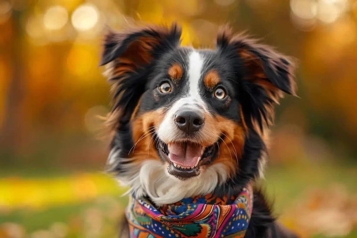 Photographe accroupi prenant un golden retriever à hauteur des yeux