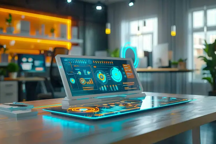 Enseignante préparant une présentation interactive sur ordinateur dans une salle de classe