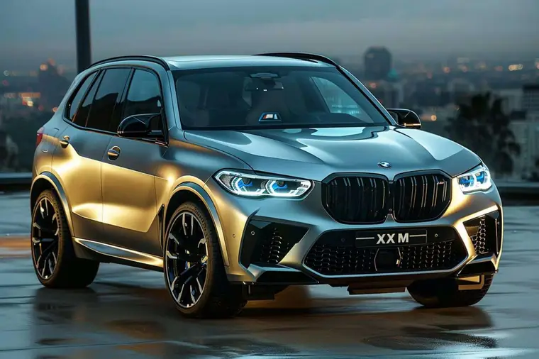 SUV sportif gris vu de trois quarts avant sur route alpine