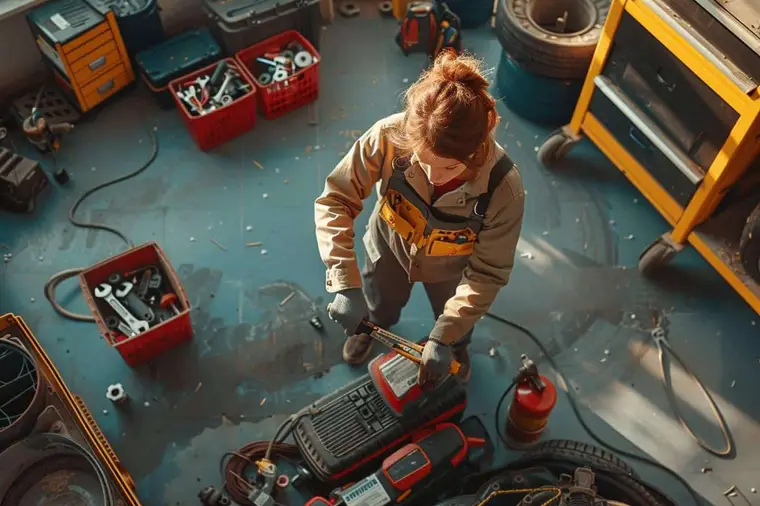 Conducteur ganté remplaçant une batterie 12 V dans le compartiment moteur