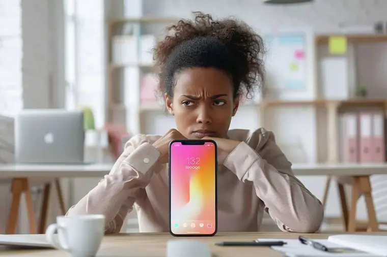 Smartphone posé face contre table pendant une pause des réseaux sociaux