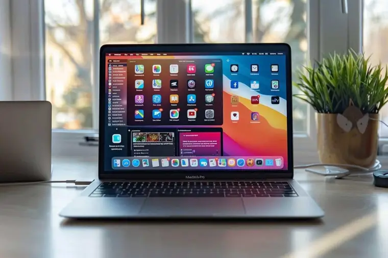 Main utilisant le clavier d’un MacBook pour lancer une recherche rapide