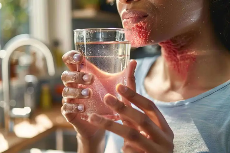 Personne buvant de l’eau fraîche après s’être brûlé le palais